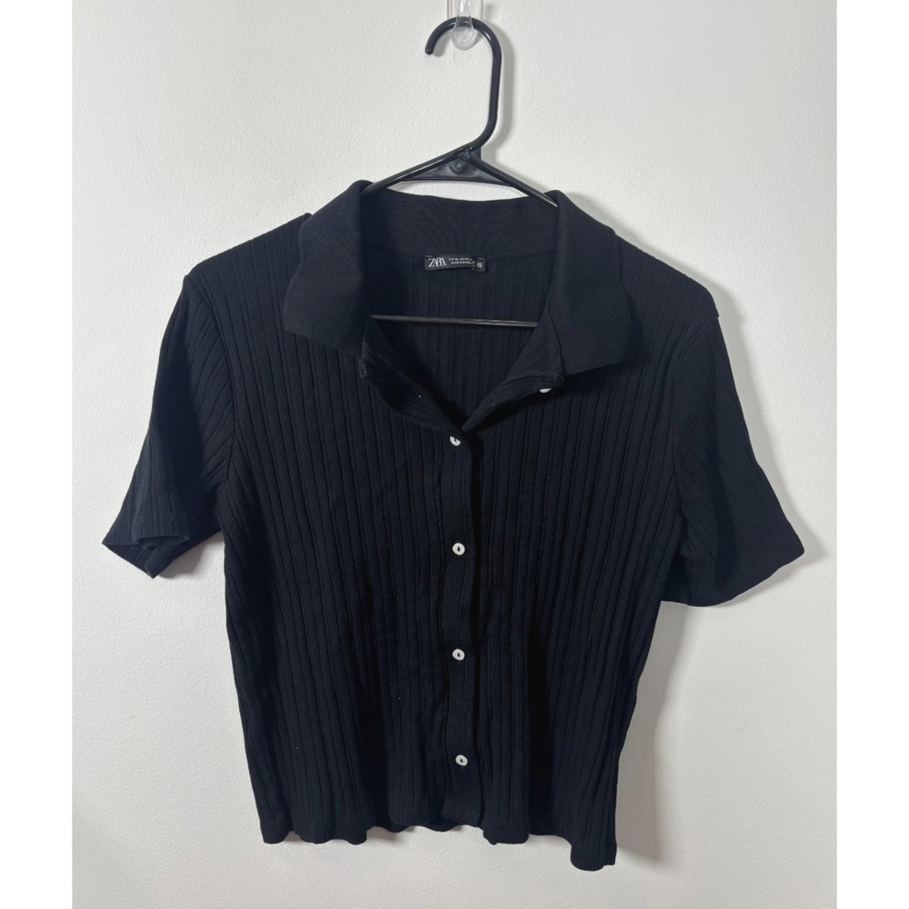 Zara Women's XL Black Polo Crop Top